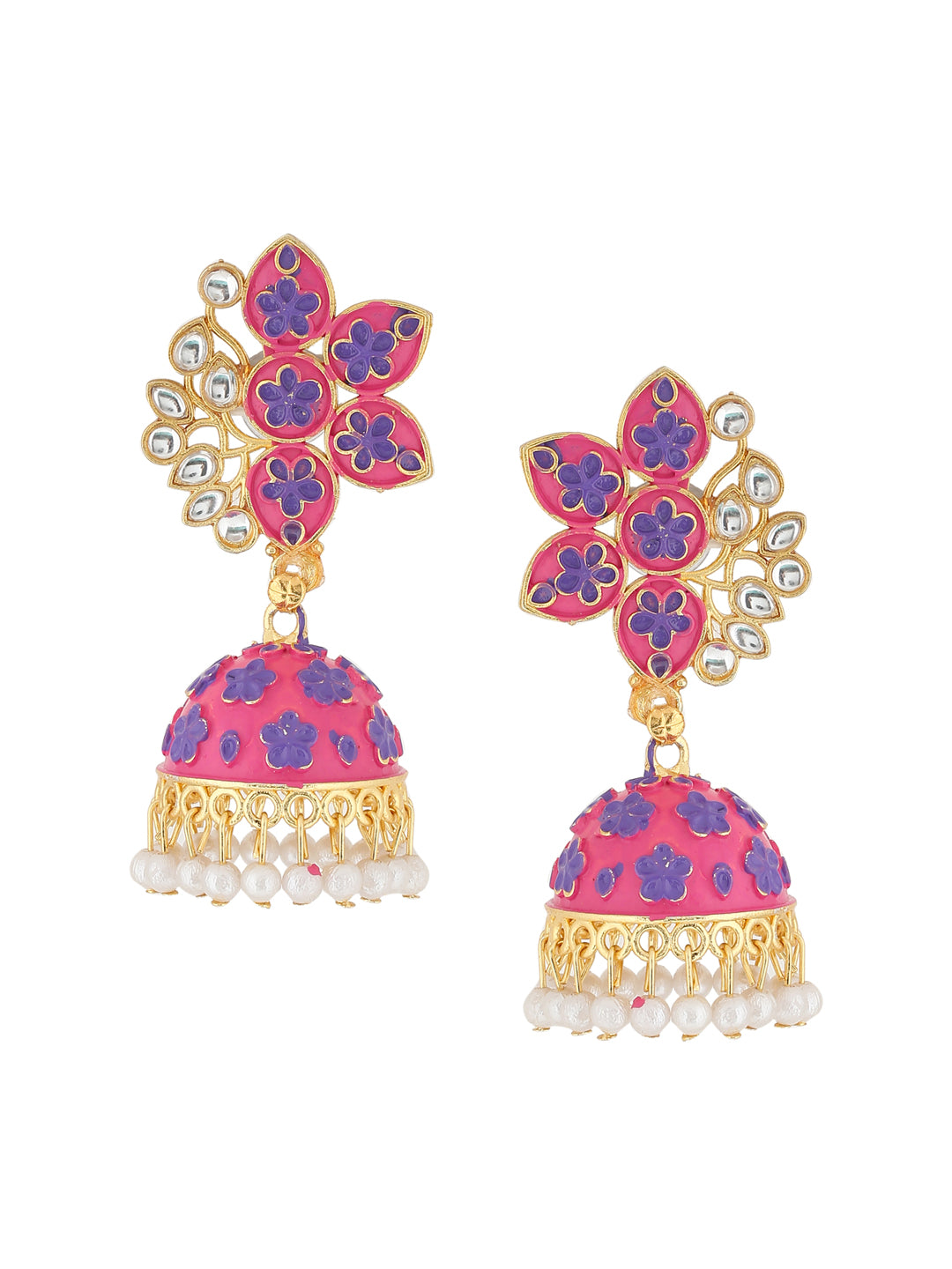 Women's Pink Dome Shaped Jhumka Earrings - NVR