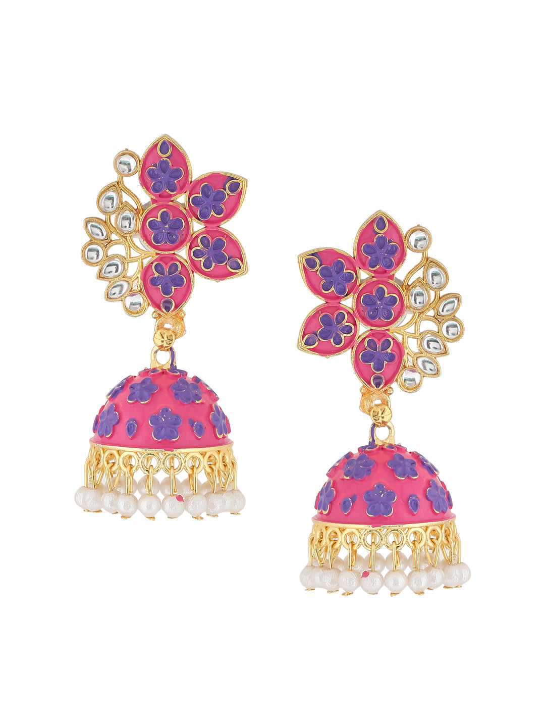 Women's Pink Dome Shaped Jhumka Earrings