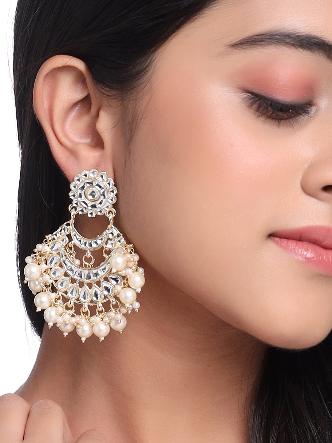 Women's Gold Plated Studded Kundan Chandbali Earrings