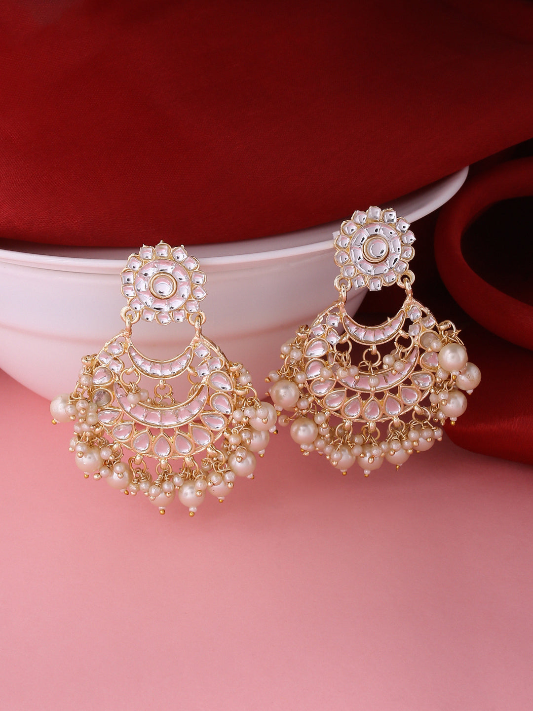 Women's Gold Plated Studded Kundan Chandbali Earrings