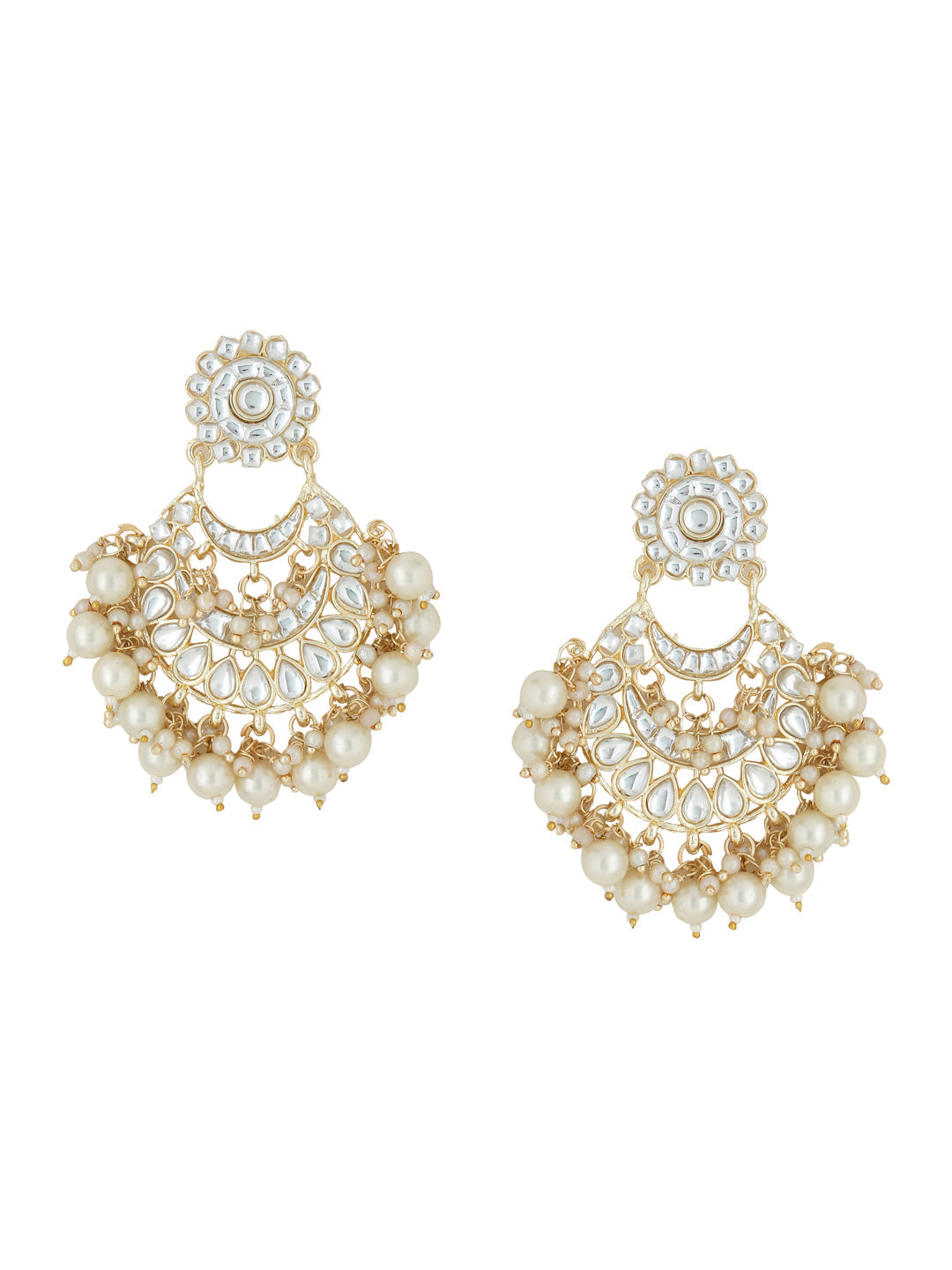 Women's Gold Plated Studded Kundan Chandbali Earrings