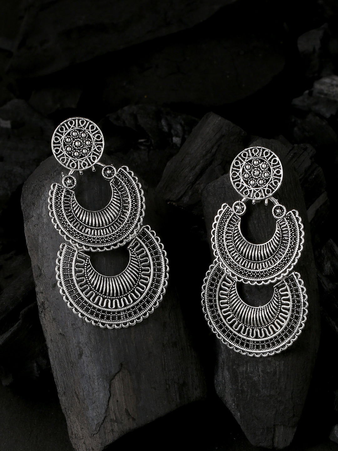 Women's Silver plated crescent shaped drop earrings