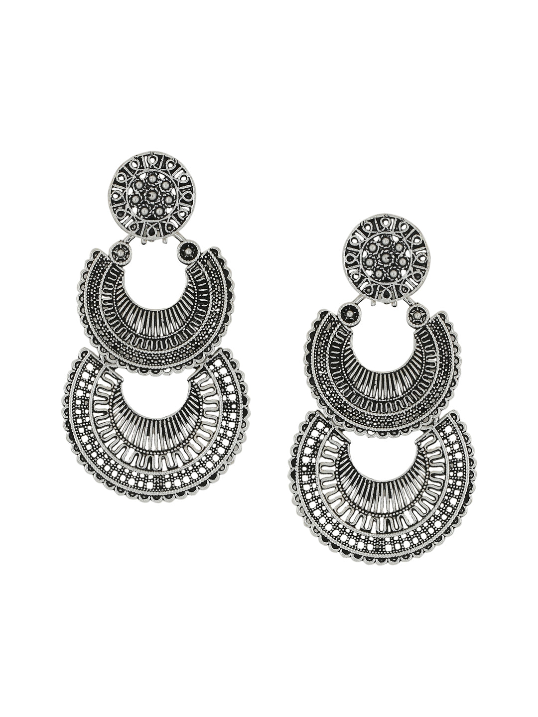 Women's Silver plated crescent shaped drop earrings