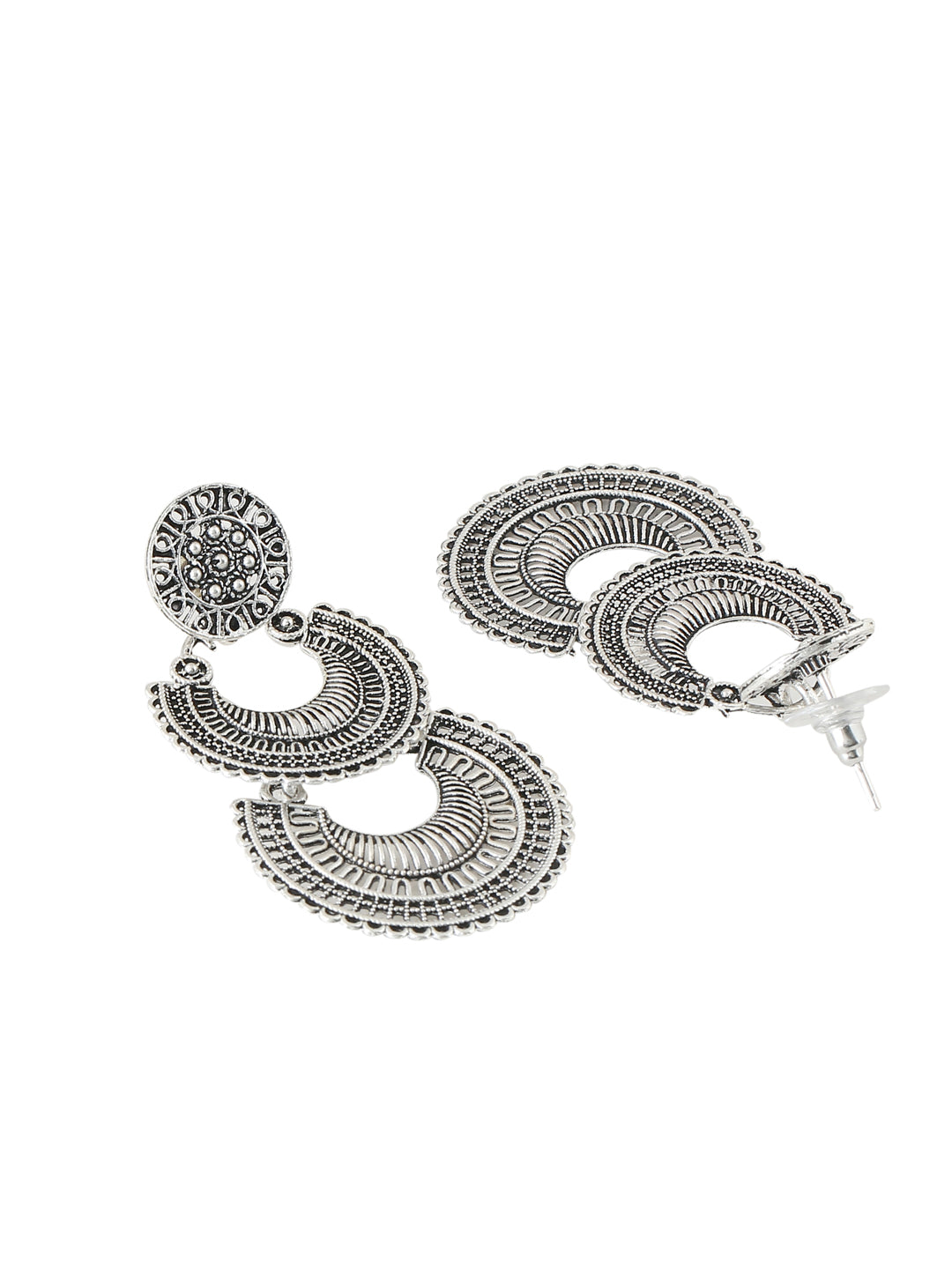 Women's Silver plated crescent shaped drop earrings