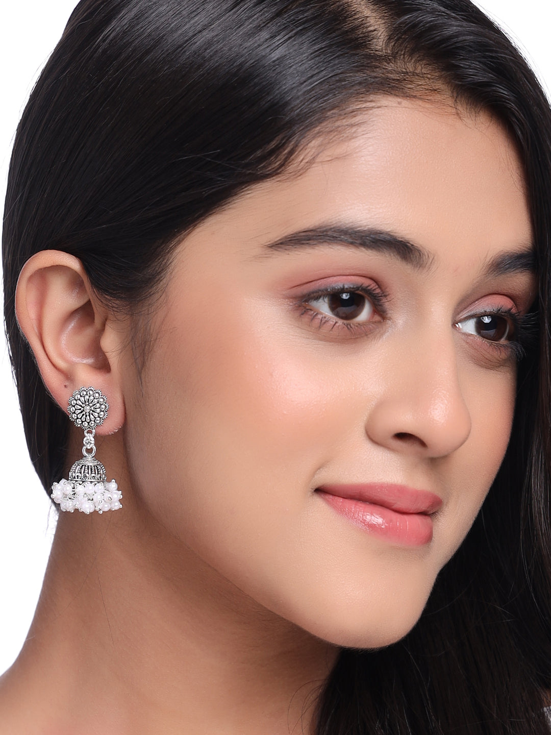 Women's Silver toned dome shaped jhumkas earrings
