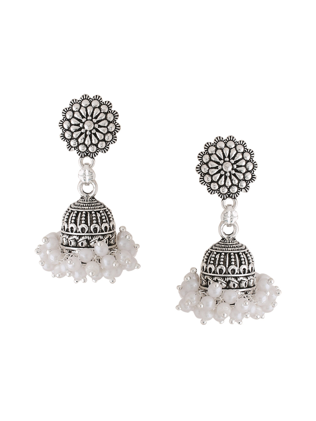 Women's Silver toned dome shaped jhumkas earrings