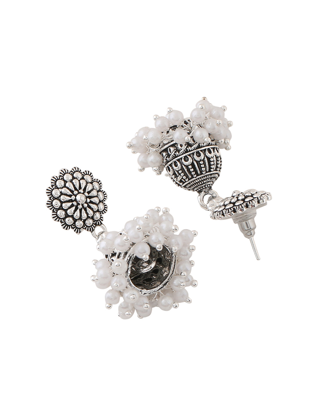Women's Silver toned dome shaped jhumkas earrings