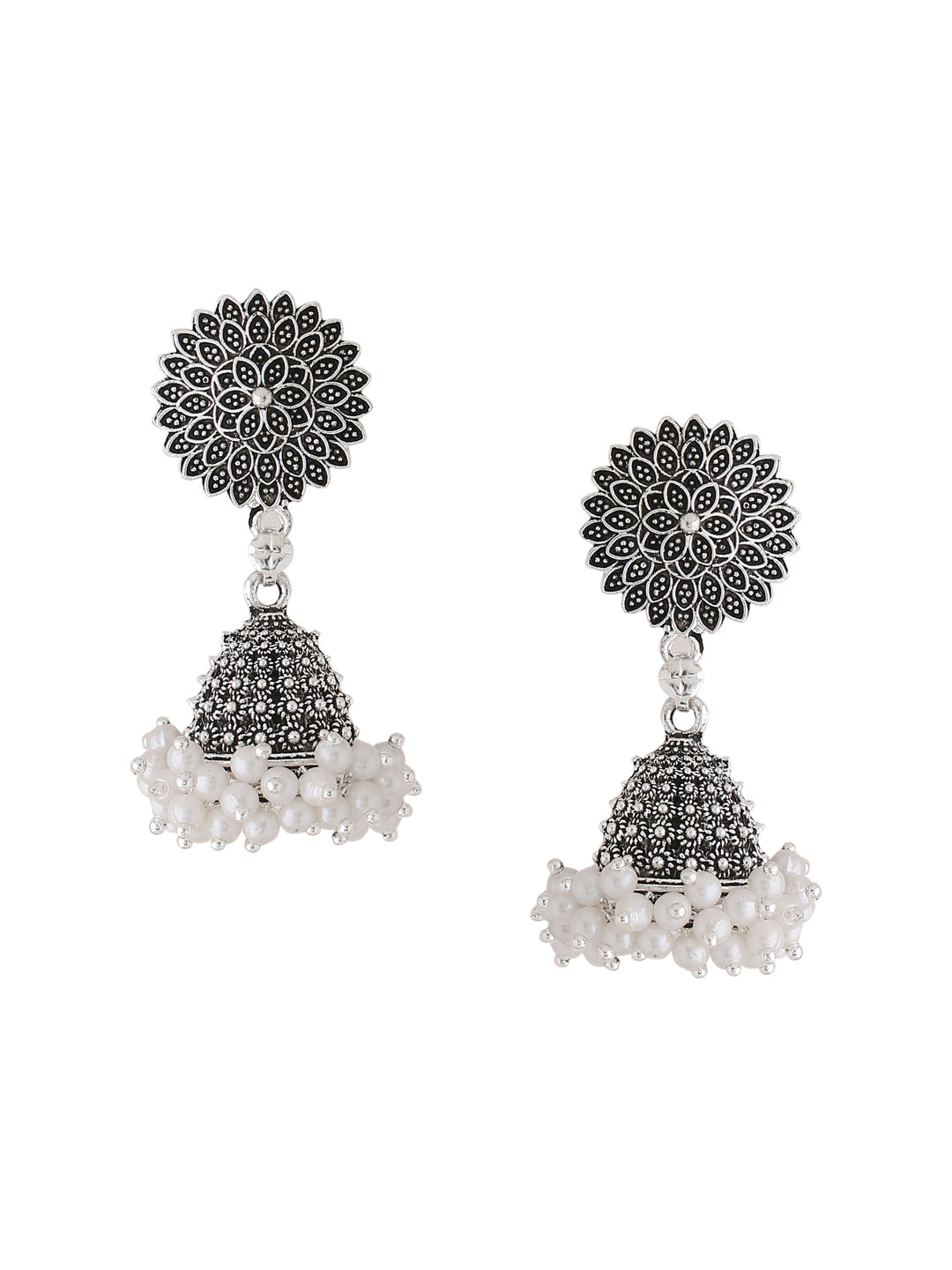 Women's Silver toned dome shaped jhumkas earrings