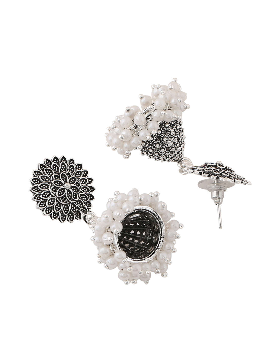 Women's Silver toned dome shaped jhumkas earrings