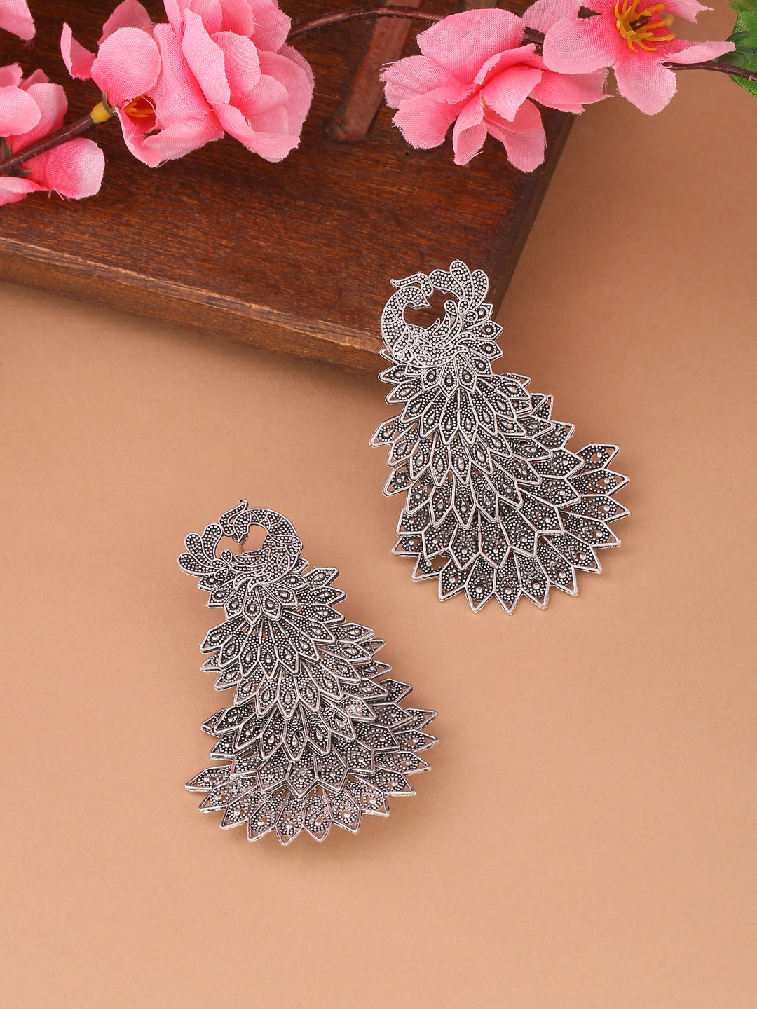 Women's Silver toned contemporary drop earrings