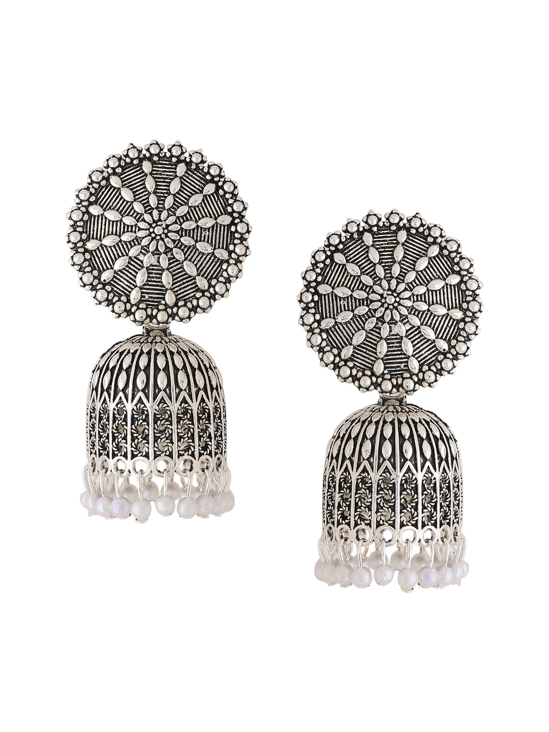 Women's Silver toned dome shaped jhumkas earrings - NVR