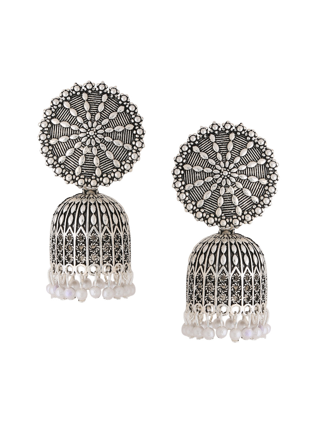 Women's Silver toned dome shaped jhumkas earrings
