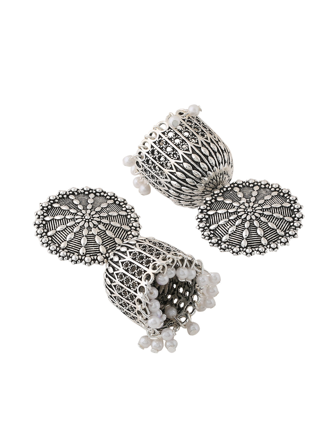 Women's Silver toned dome shaped jhumkas earrings