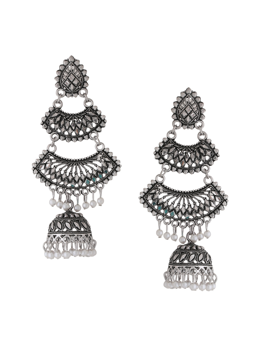 Women's Silver toned contemporary jhumka earrings