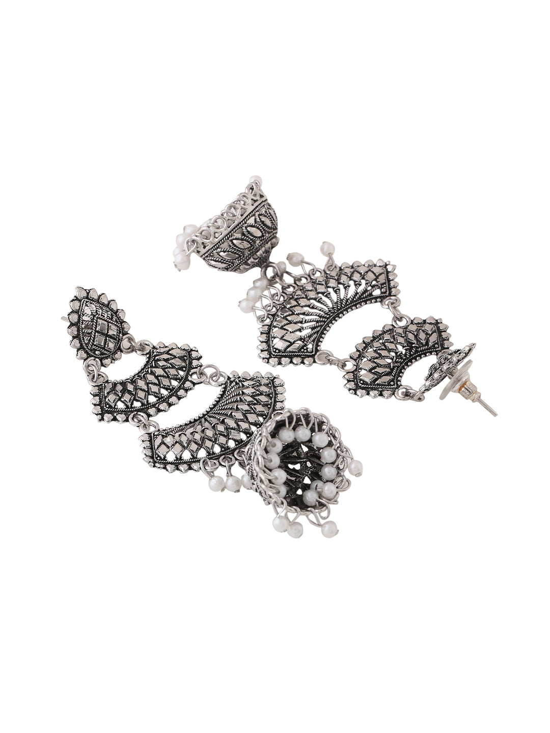 Women's Silver toned contemporary jhumka earrings - NVR