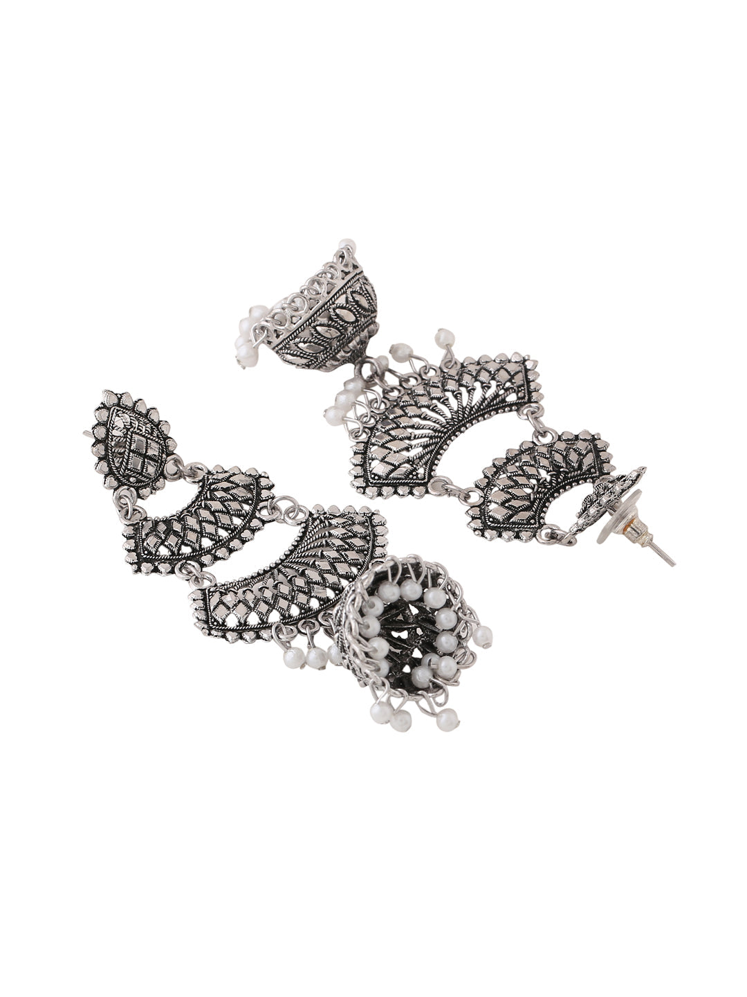 Women's Silver toned contemporary jhumka earrings