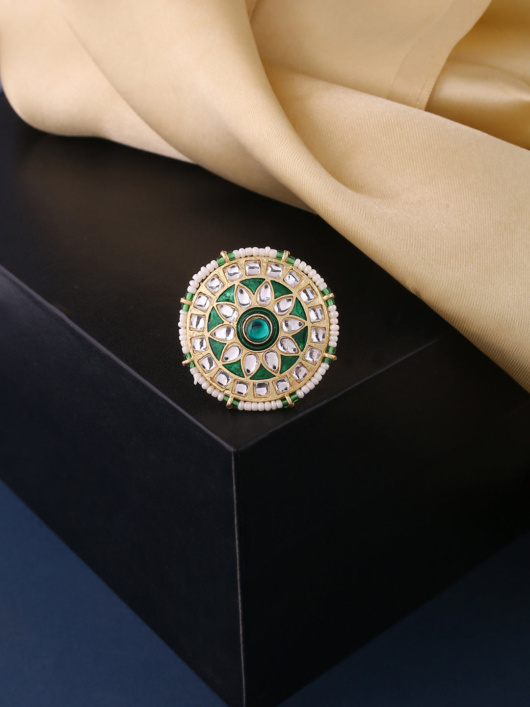 Women's Traditional Kundan Meenakari Gold Plated Ajustable Finger Ring