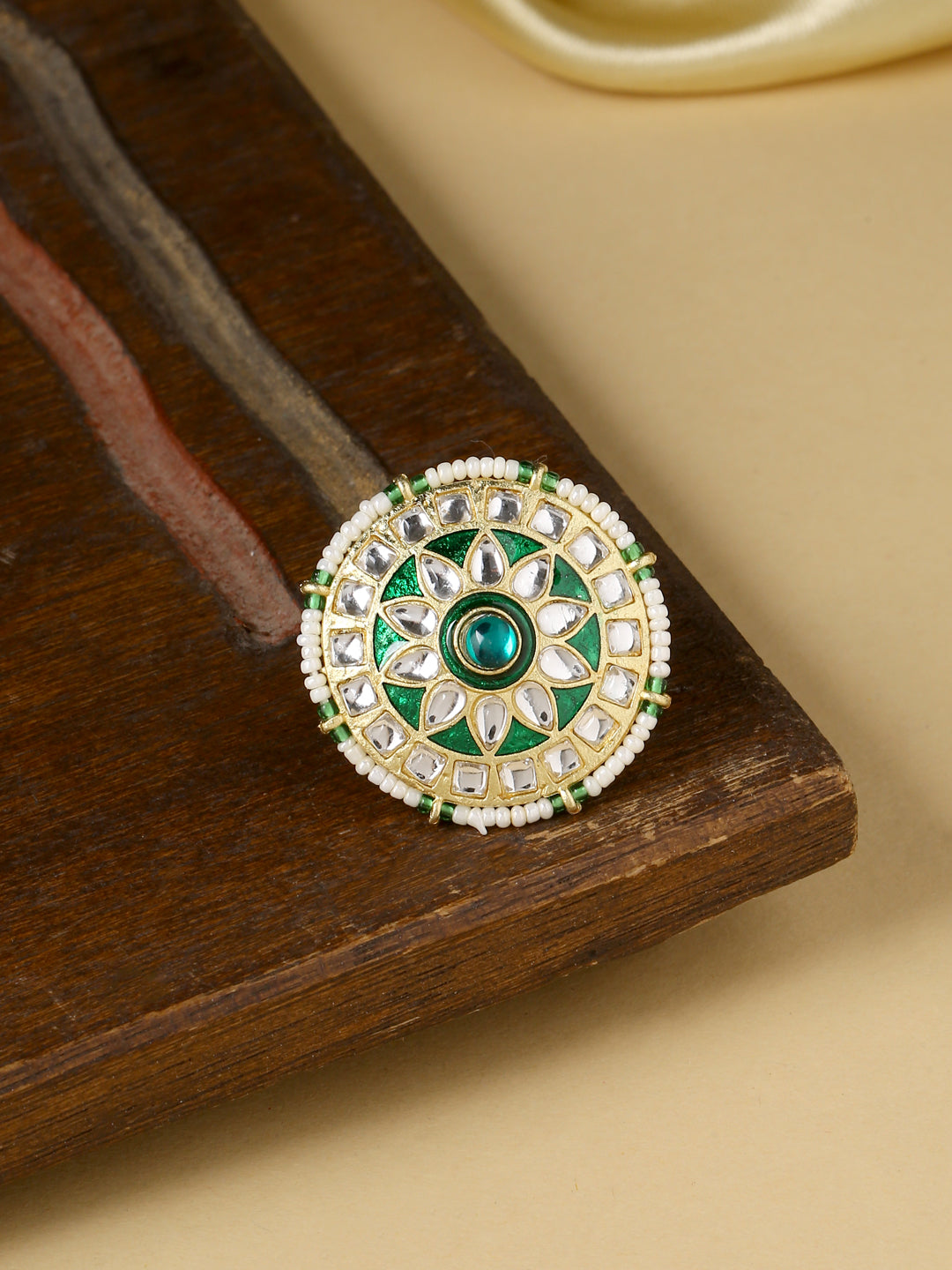 Women's Traditional Kundan Meenakari Gold Plated Ajustable Finger Ring