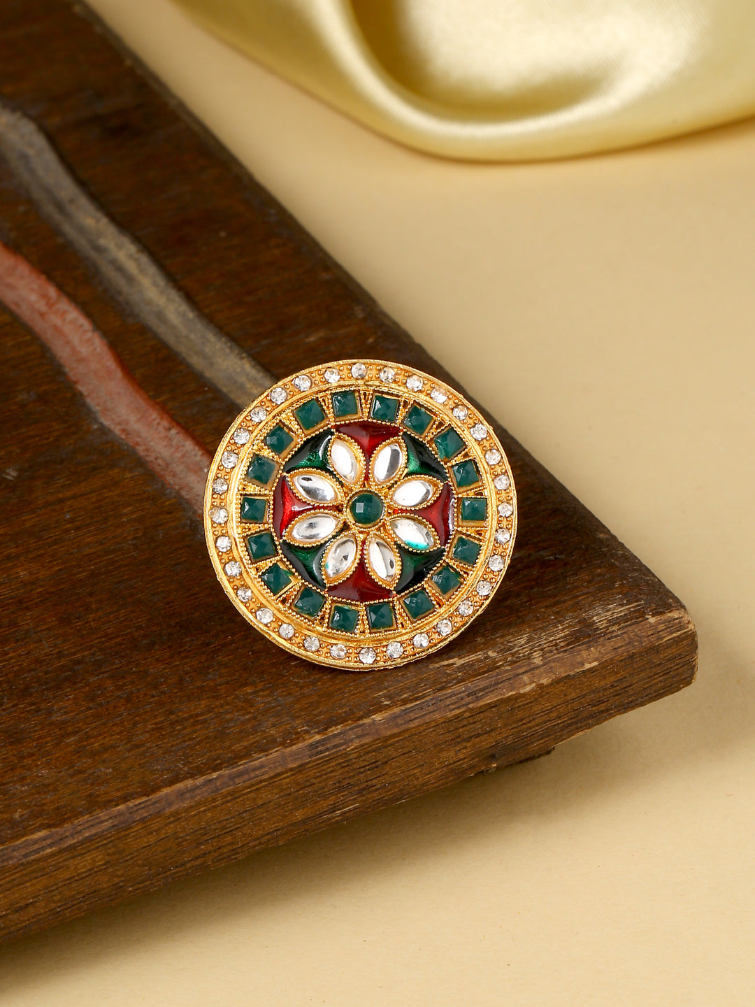 Women's Traditional Kundan Meenakari Gold Plated Ajustable Finger Ring
