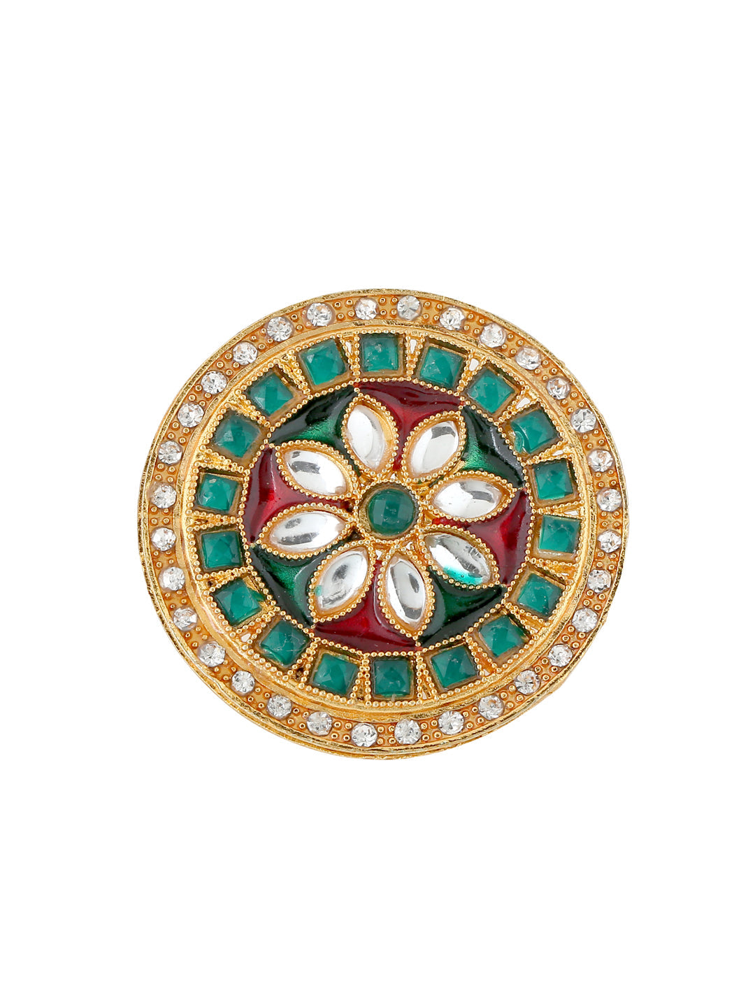 Women's Traditional Kundan Meenakari Gold Plated Ajustable Finger Ring