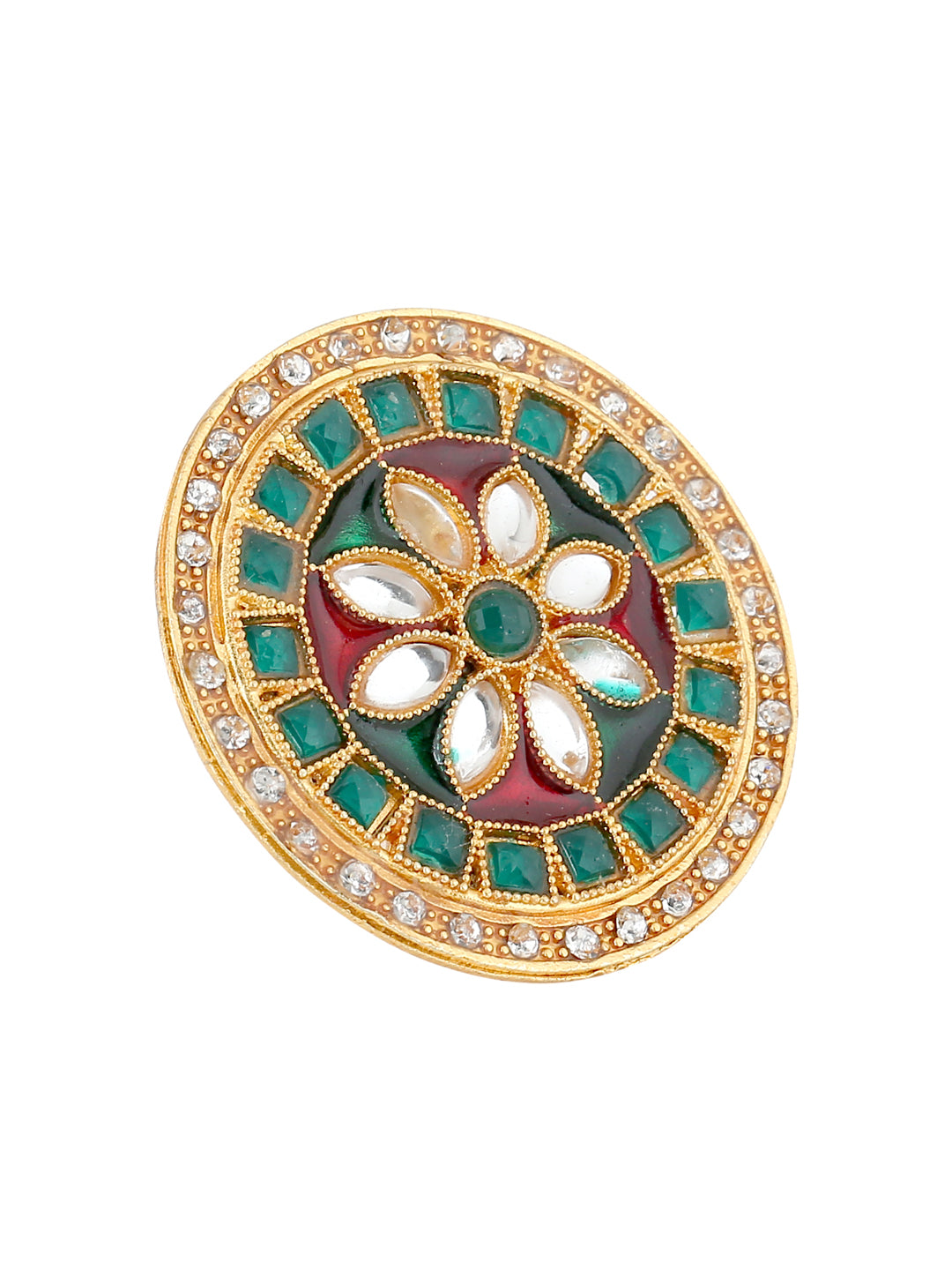Women's Traditional Kundan Meenakari Gold Plated Ajustable Finger Ring