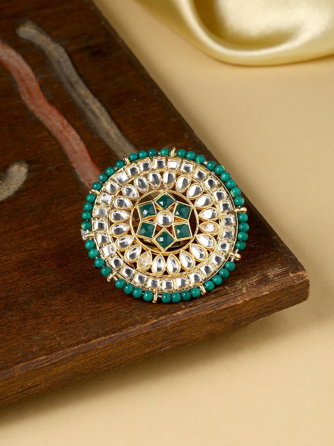 Women's Traditional Ethnic Kundan Meenakari Gold Plated Ajustable Finger Ring