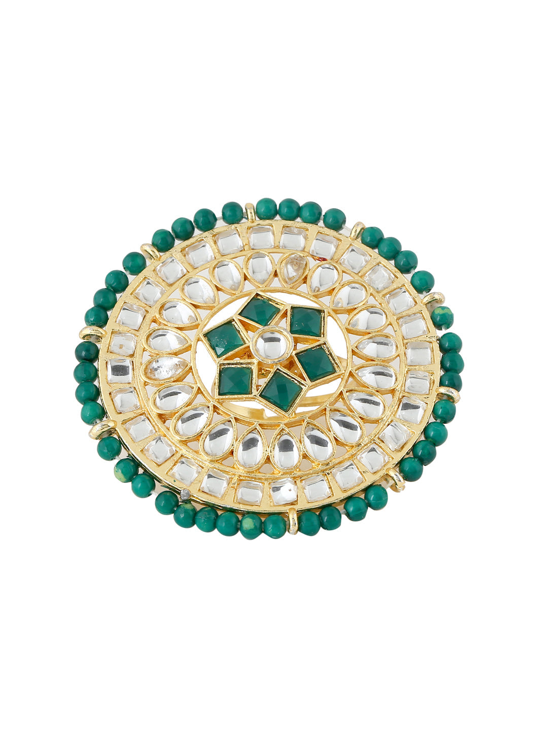 Women's Traditional Ethnic Kundan Meenakari Gold Plated Ajustable Finger Ring