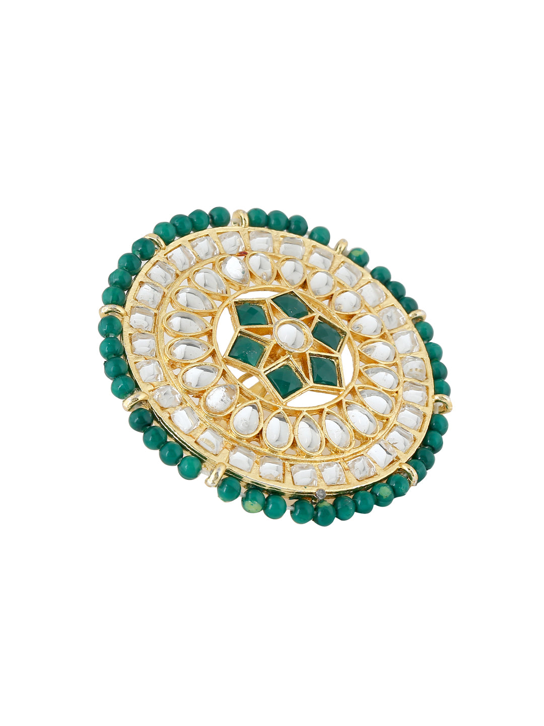 Women's Traditional Ethnic Kundan Meenakari Gold Plated Ajustable Finger Ring