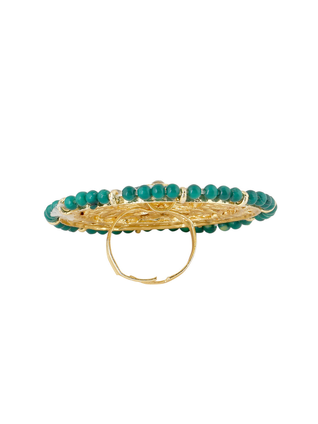 Women's Traditional Ethnic Kundan Meenakari Gold Plated Ajustable Finger Ring