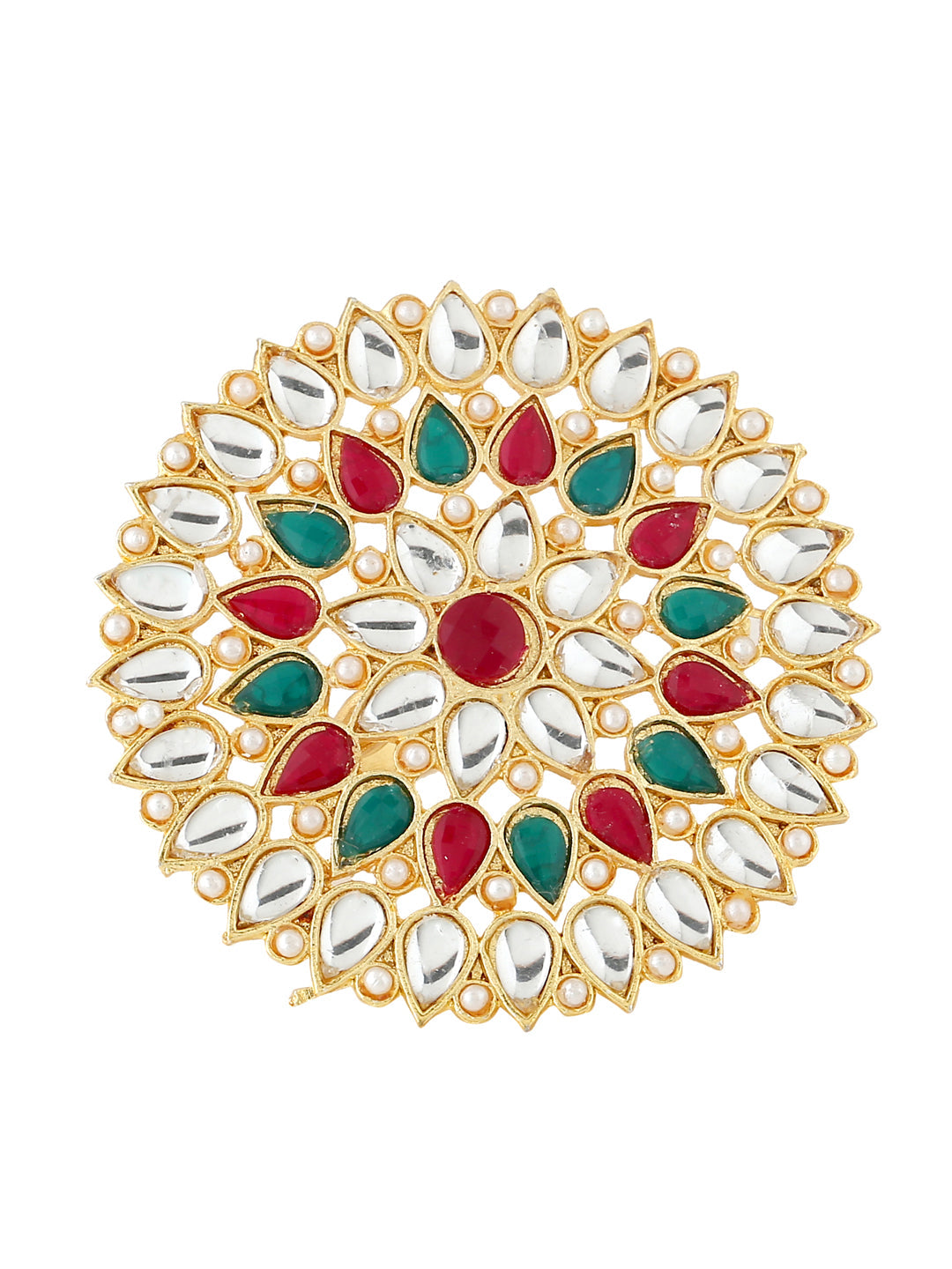 Women's Traditional Ethnic Kundan Meenakari Gold Plated Ajustable Finger Ring
