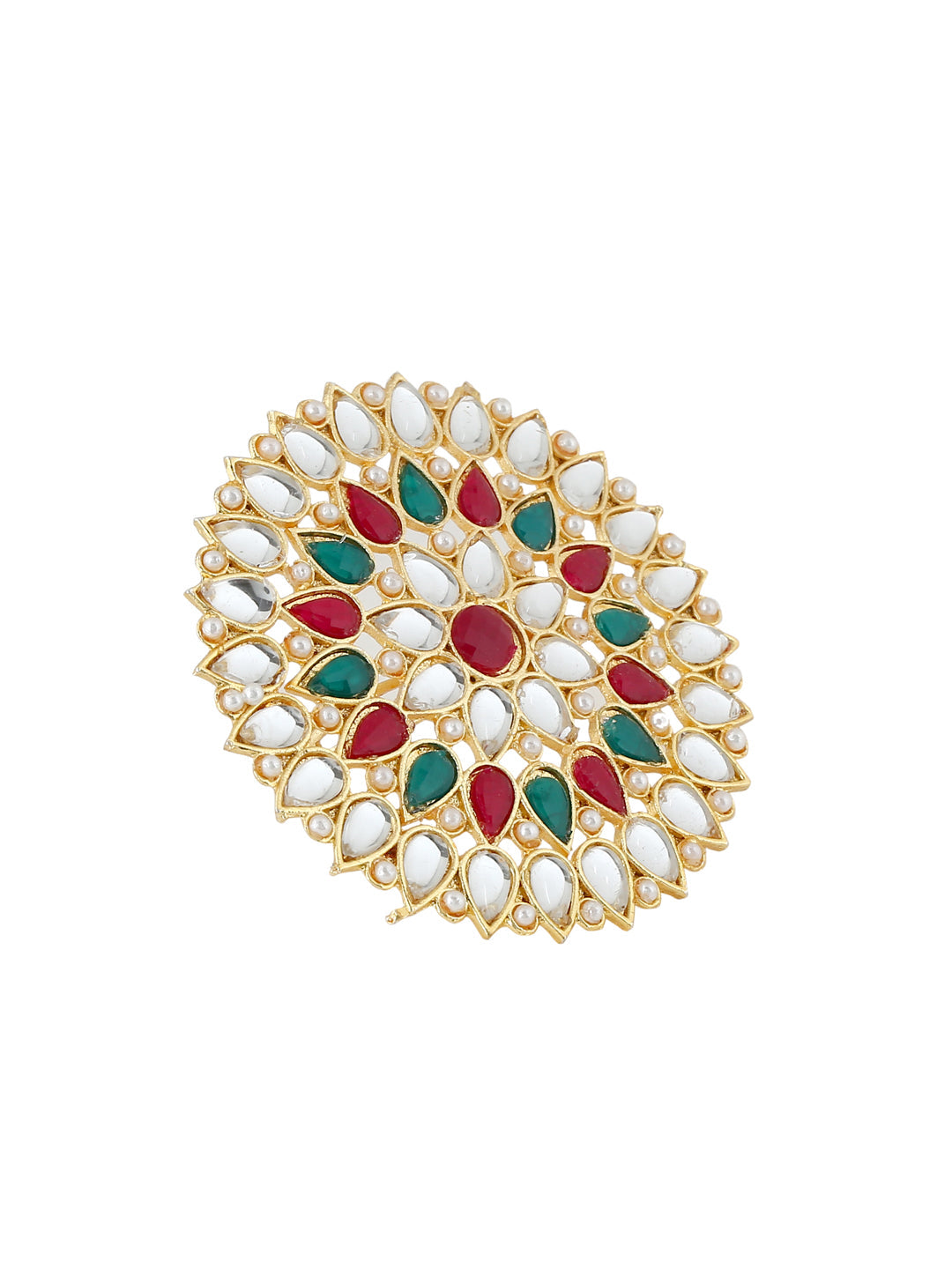 Women's Traditional Ethnic Kundan Meenakari Gold Plated Ajustable Finger Ring