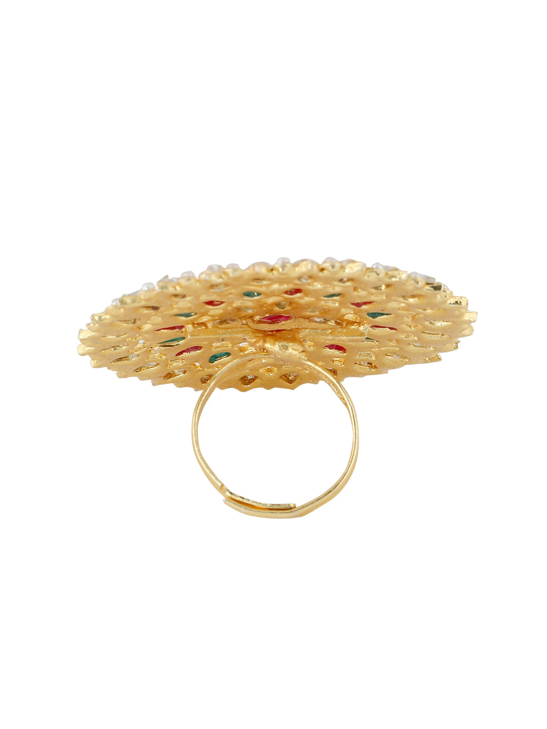 Women's Traditional Ethnic Kundan Meenakari Gold Plated Ajustable Finger Ring