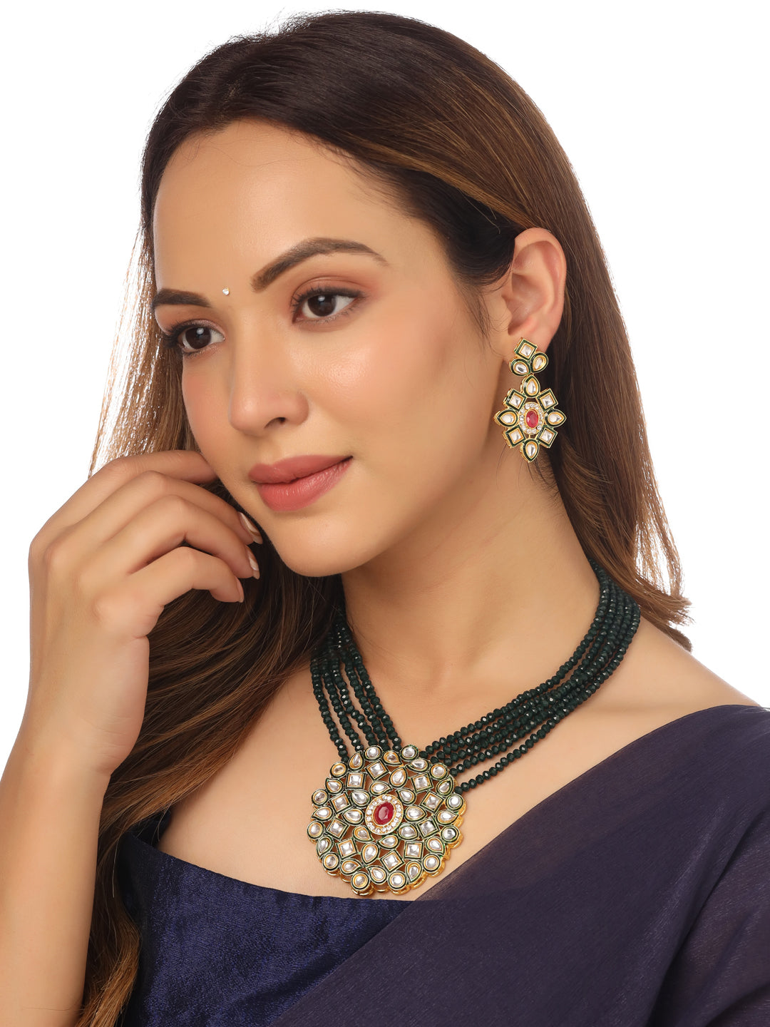 Women's Gold Plated Kundan Studded Jewellery Set