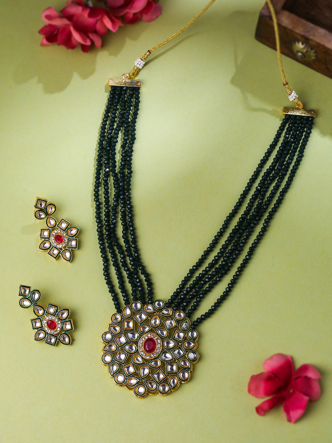 Women's Gold Plated Kundan Studded Jewellery Set - NVR