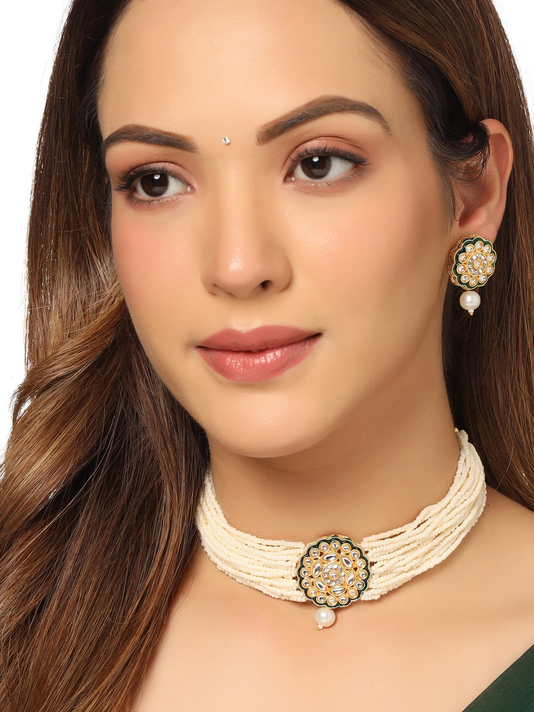 Women's Gold Plated Kundan Studded Jewellery Set