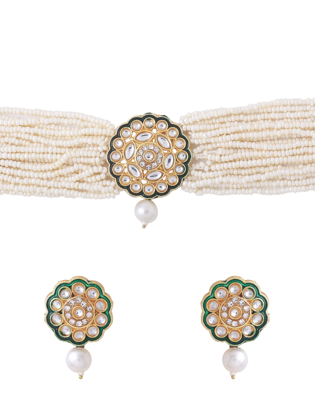Women's Gold Plated Kundan Studded Jewellery Set - NVR