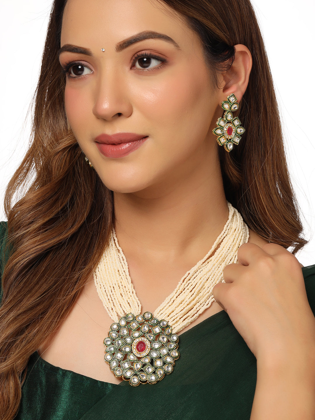 Women's Gold-Plated Kundan Studded Jewellery Set