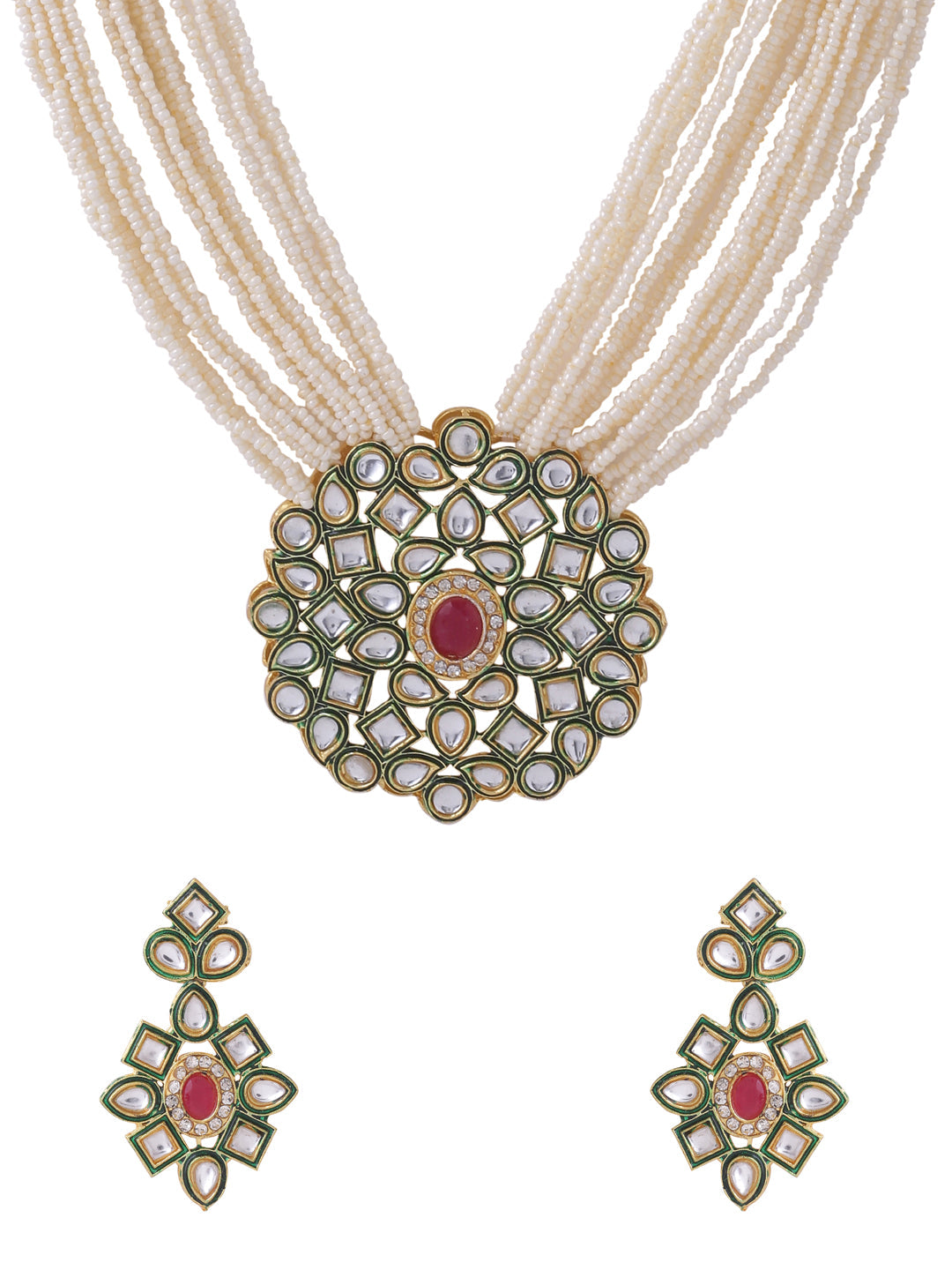 Women's Gold-Plated Kundan Studded Jewellery Set