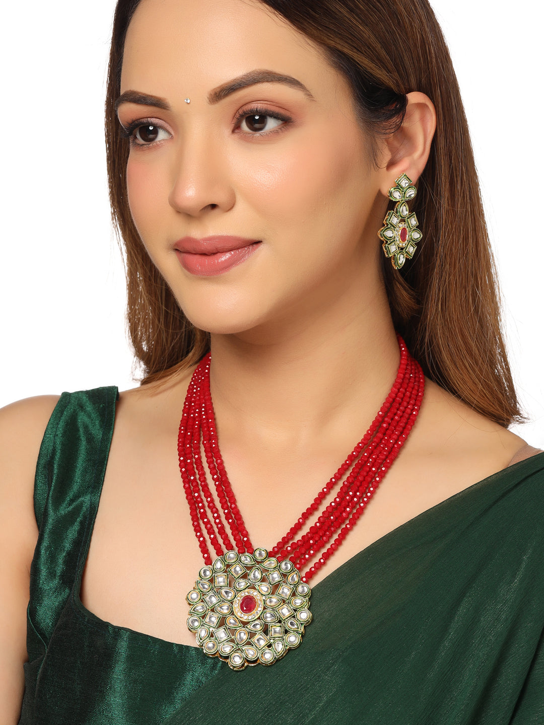 Women's Gold-Plated Kundan Studded Jewellery Set