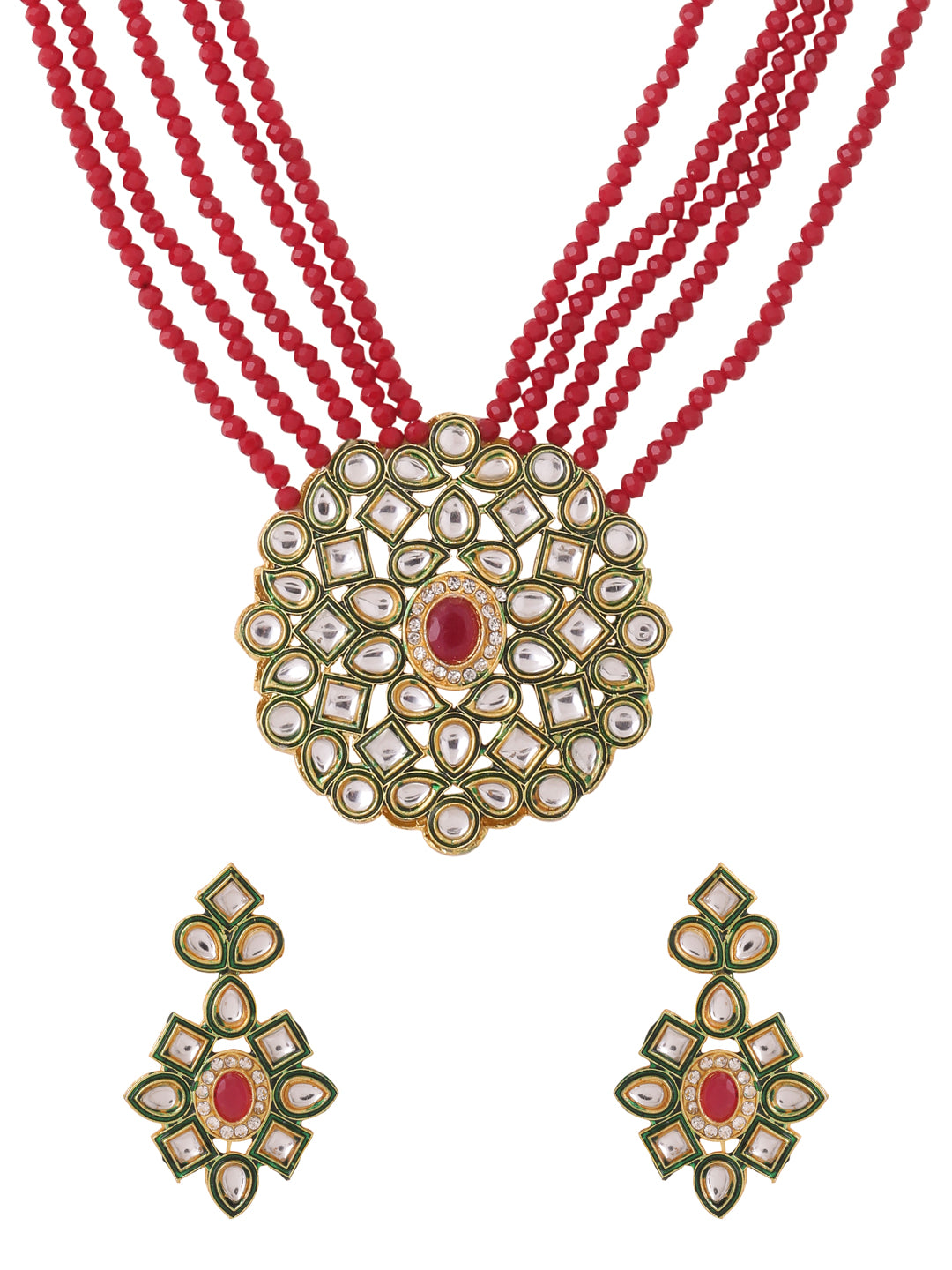 Women's Gold-Plated Kundan Studded Jewellery Set - NVR