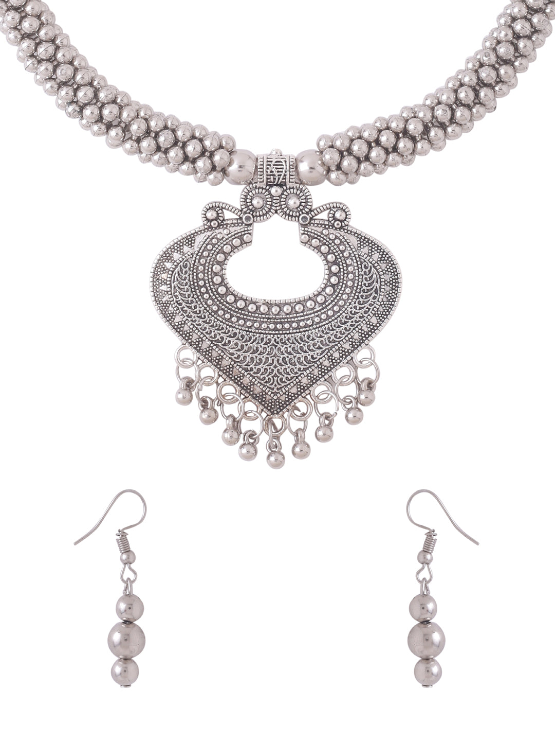 Women's Silver Toned Oxidised jewellery set - NVR