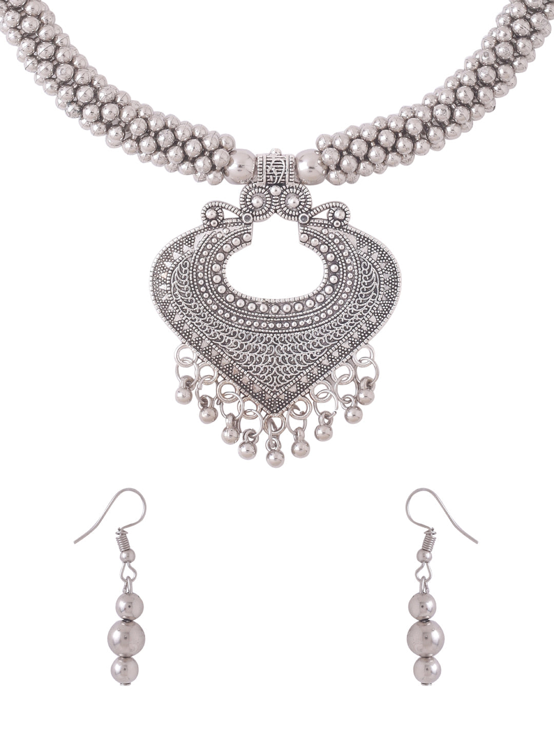 Women's Silver Toned Oxidised jewellery set