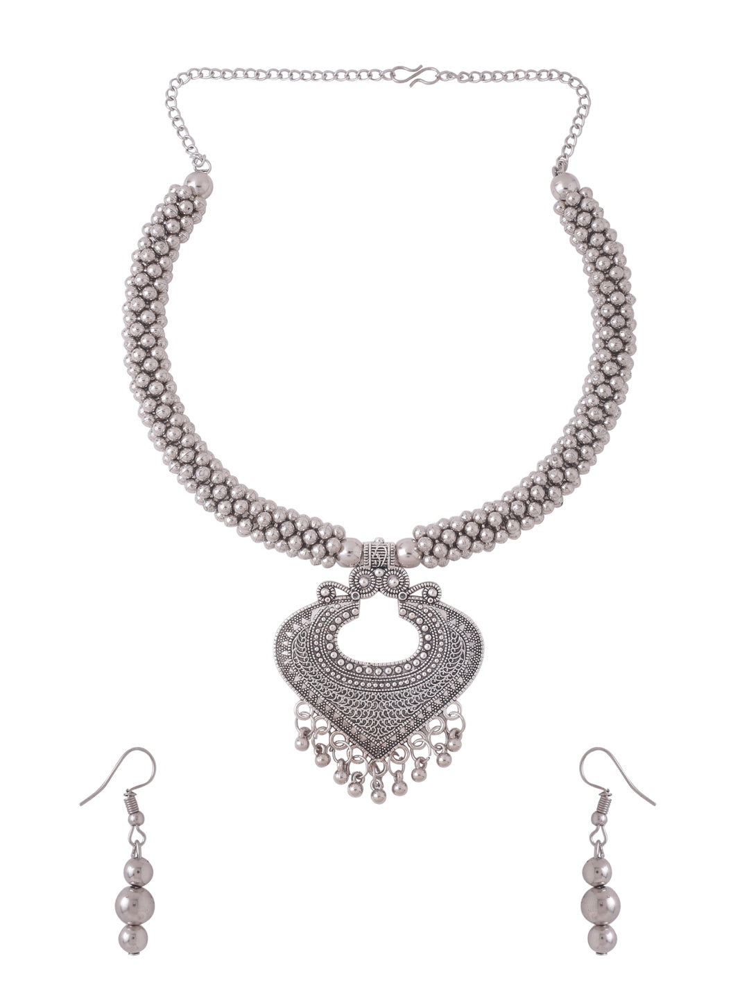 Women's Silver Toned Oxidised jewellery set - NVR