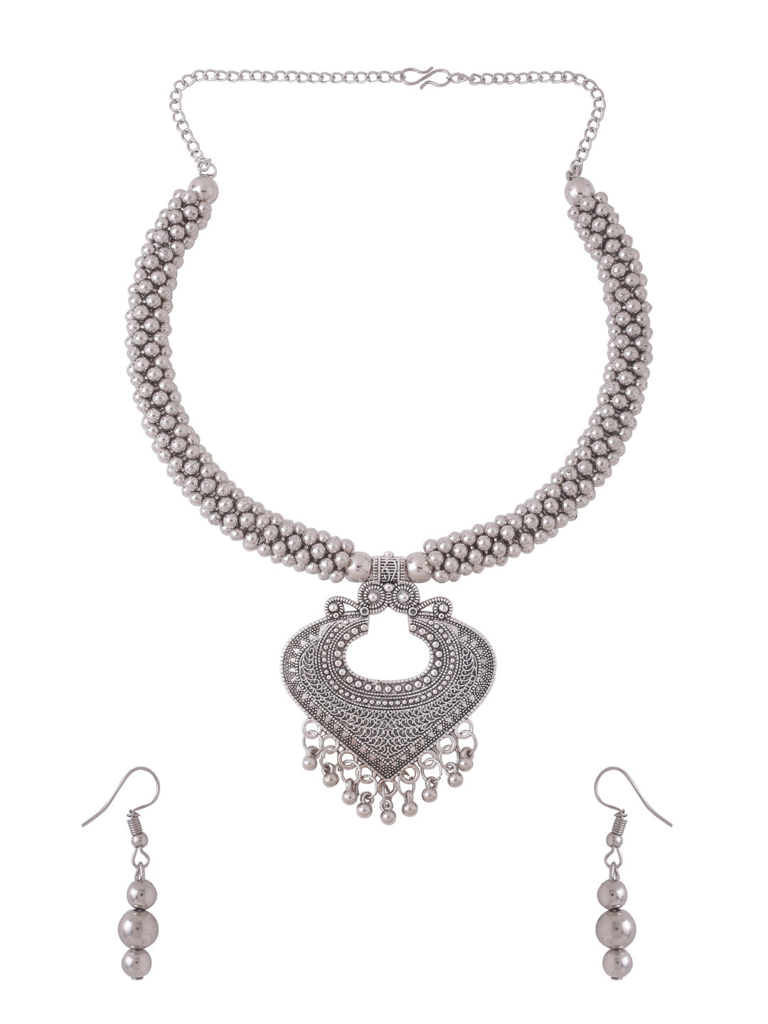 Women's Silver Toned Oxidised jewellery set