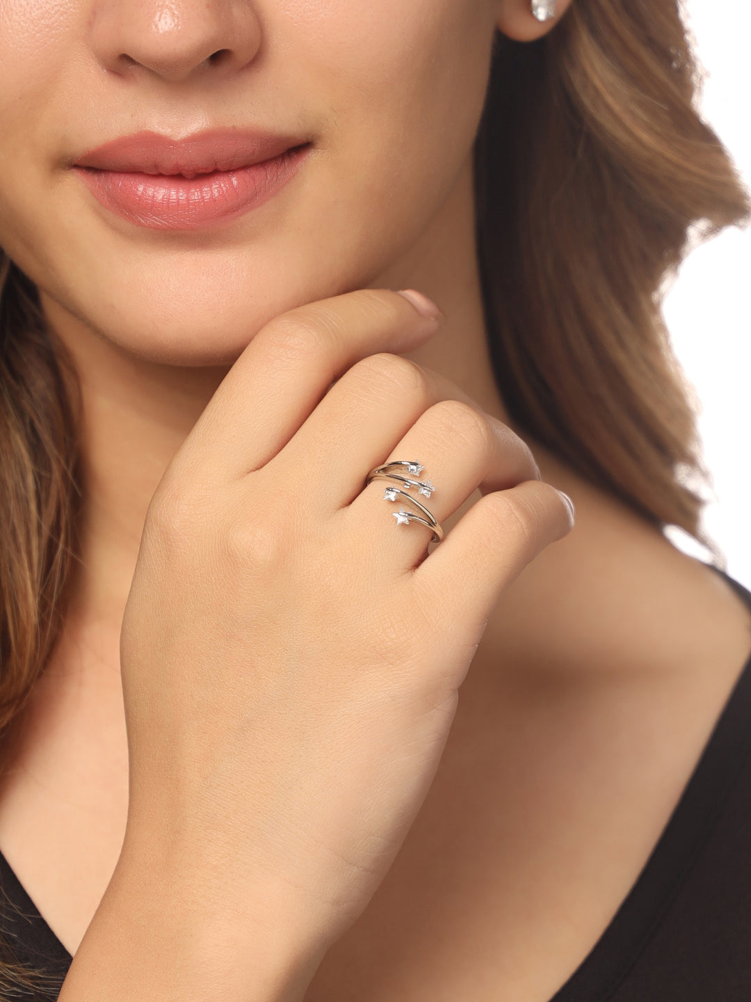 Women's Stylish Latest Silver Plated Ring with AD stones