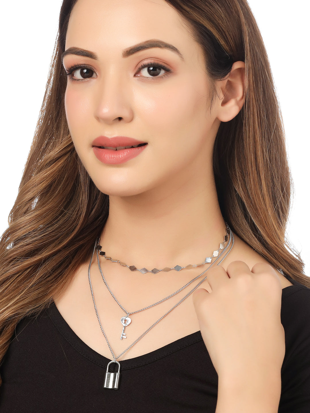 Women's 3 Layered Silver-Plated Minimal Layered Necklace
