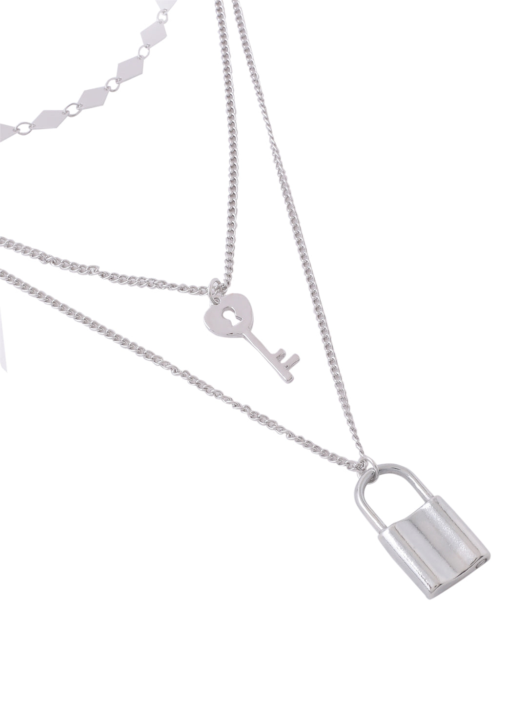 Women's 3 Layered Silver-Plated Minimal Layered Necklace - NVR