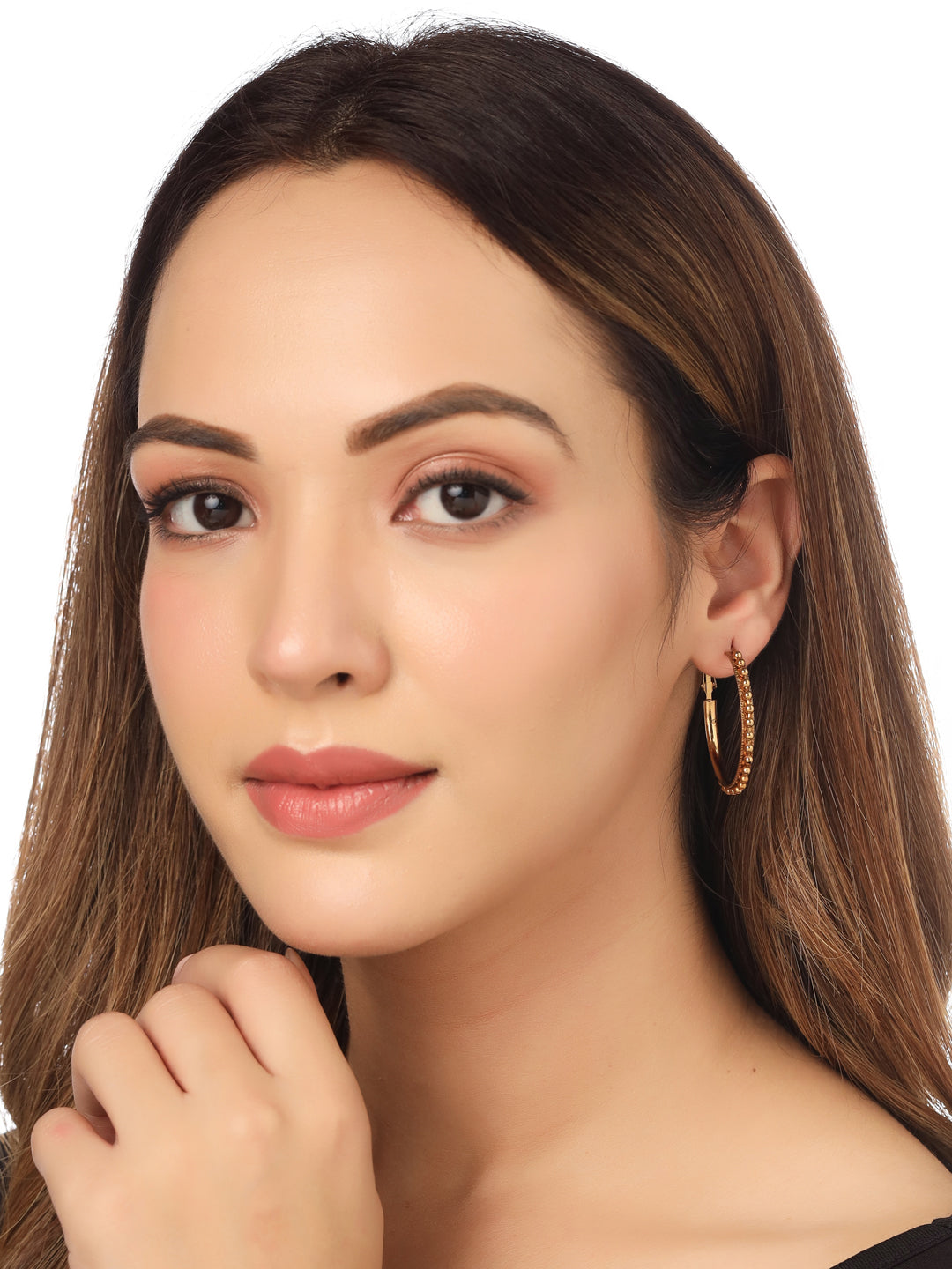 Women's Gold Toned Beaded Circular Earrings