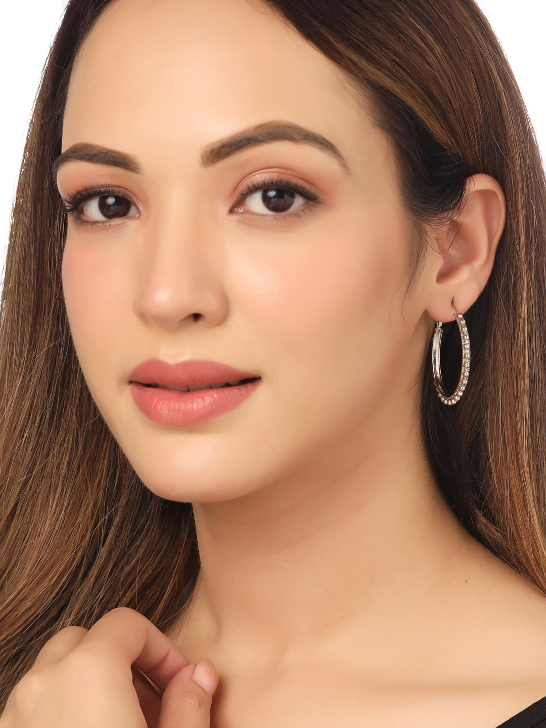 Women's Silver Toned Beaded Circular Earrings