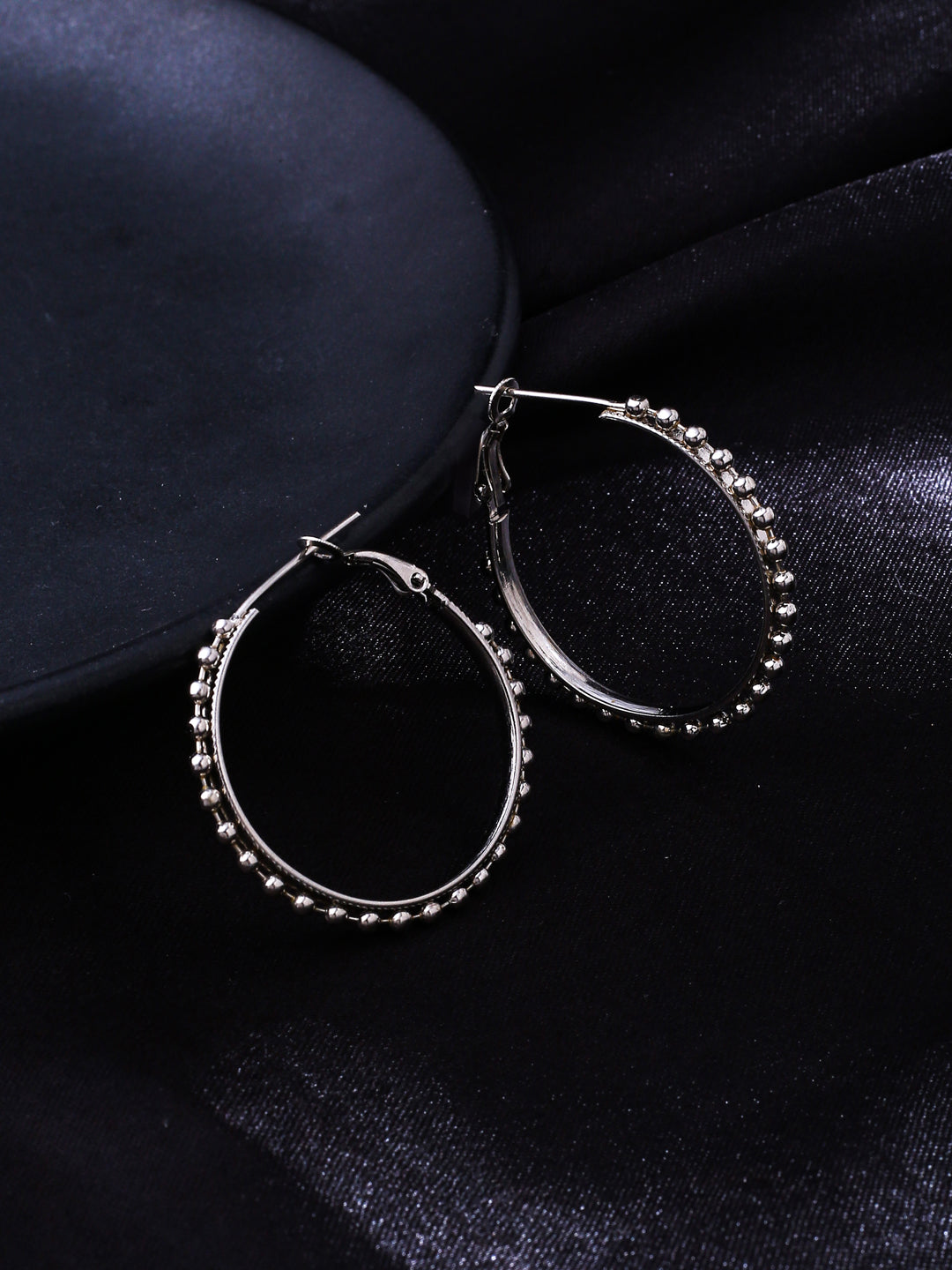 Women's Silver Toned Beaded Circular Earrings